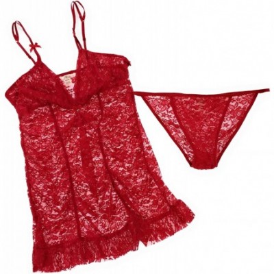 Baby Dolls & Chemises Lia Babydoll Set Crimson Red Medium - CN19C8IM7H3