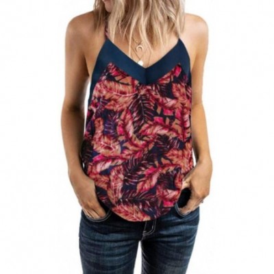 Camisoles & Tanks Women's V-Neck- Printed Camisole top-Red-XXL - Red - CT19DYAZKXG