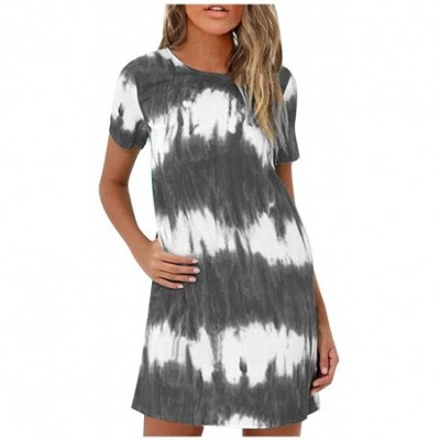 Nightgowns & Sleepshirts Fashion Womens Tie-Dye Sleeveless Loungewear Swing Loose Comfy Casual Tank Dress - X-gray - CG19CSULKSG