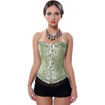 Bustiers & Corsets Corsets for Women Corset Top Bustier Overbust Lace Up Corset Plus Size - Green - C211PMIJZ7V