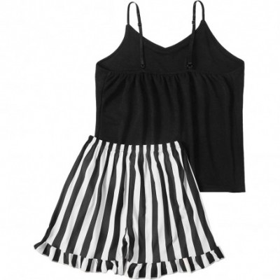 Sets Women's Letter Print Tank Top and Drawstring Shorts Pajama Set - Black and White - C318RCZL30Q