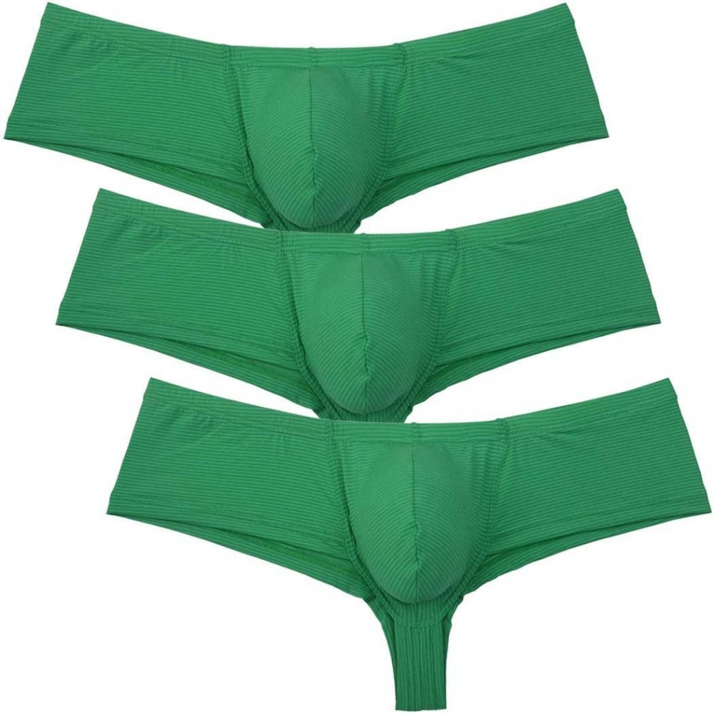 Bikinis Men's Brazilain Bikini Brief Underwear Exotic Booty Short Half Cover Back Boxers - 3-pack Green - C219GYD2RZG