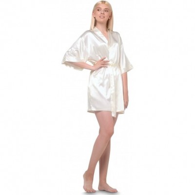 Robes Women's Pure Color Satin Short Kimono Bridesmaids Lingerie Robes - Champagne - CW182S66S7C