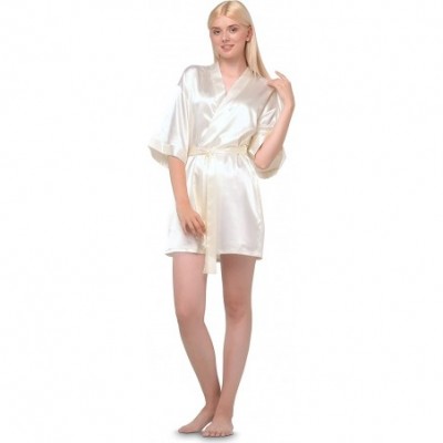 Robes Women's Pure Color Satin Short Kimono Bridesmaids Lingerie Robes - Champagne - CW182S66S7C