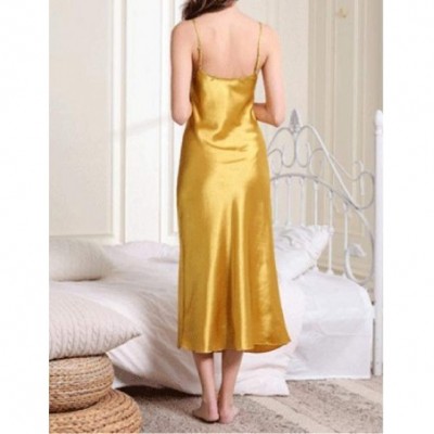 Tops Women's V Neck Solid Color Slip Breathable Thin Stretch Elegant Sleepwear - Yellow - CF190XDG4RE