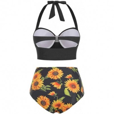 Garters & Garter Belts Women Floral Print Tankini High Waist Crop Tops+Shorts Two Piece Swimwear Halter Bathing Suit Monokini...