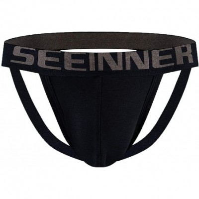 G-Strings & Thongs Mens Jockstrap Underwear for men Cotton Jock Strap Gym Athletic Supporter - Black - C6199UDC69D