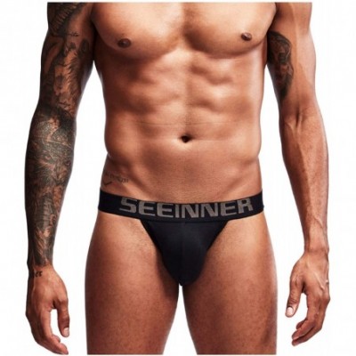 G-Strings & Thongs Mens Jockstrap Underwear for men Cotton Jock Strap Gym Athletic Supporter - Black - C6199UDC69D