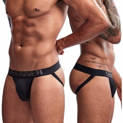 G-Strings & Thongs Mens Jockstrap Underwear for men Cotton Jock Strap Gym Athletic Supporter - Black - C6199UDC69D