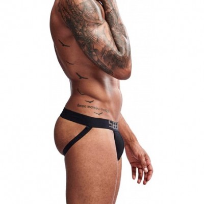 G-Strings & Thongs Mens Jockstrap Underwear for men Cotton Jock Strap Gym Athletic Supporter - Black - C6199UDC69D