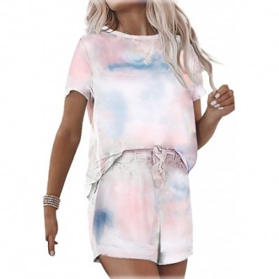 Sets Women 2 Piece Sleepwear Short Sleeve Tie Dye Pajama Set Summer Tops and Shorts Lounge Wear Outfits - Grey - CJ190N7CZIW