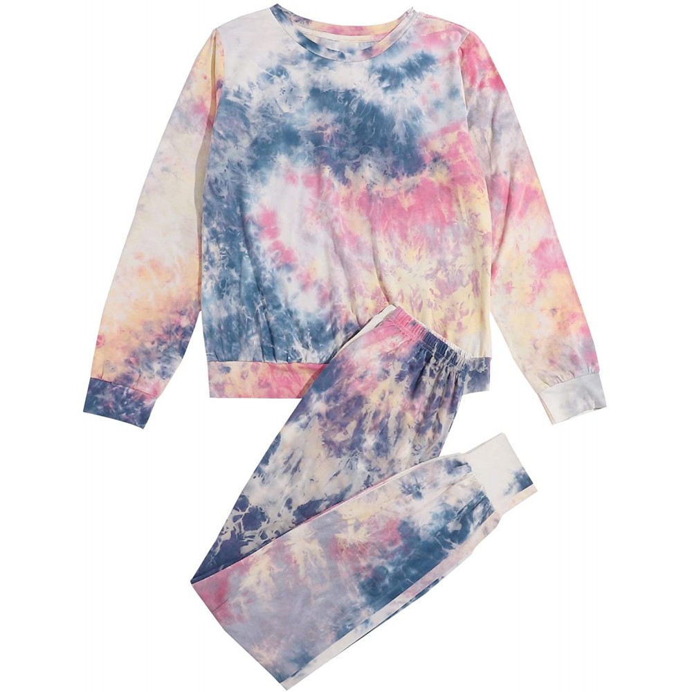 Sets Women's Tie Dye Round Neck Long Sleeve Tee and Pants Pajama Set - Tie Dye-2 - CG1905EQEAU