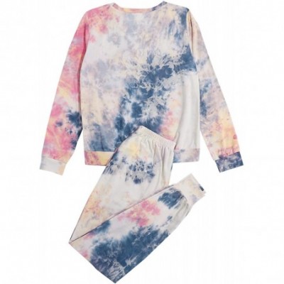 Sets Women's Tie Dye Round Neck Long Sleeve Tee and Pants Pajama Set - Tie Dye-2 - CG1905EQEAU