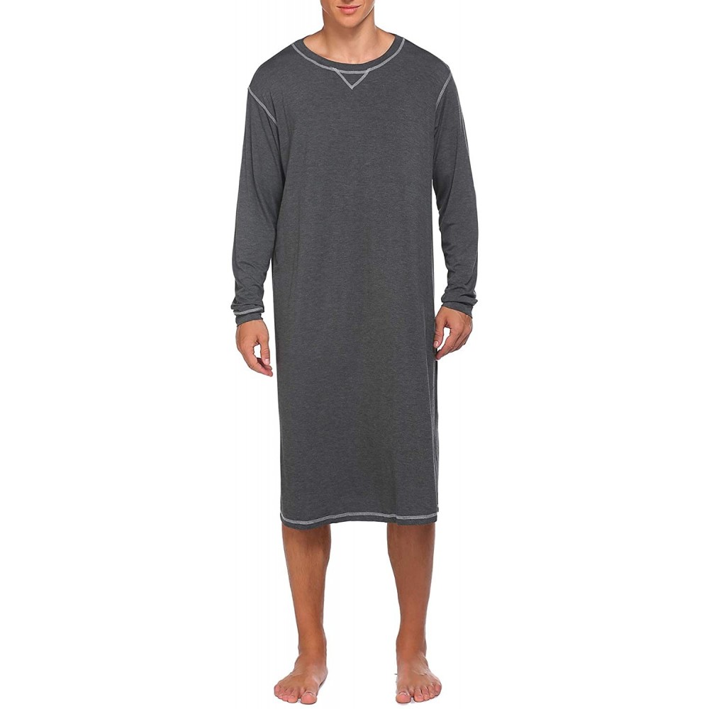 Robes Men's Nightshirt Long Sleeve Sleepwear Soft Comfy Nightgown Loose Sleep Shirt S-XXL - Dark Grey - CY18NNNMDQE