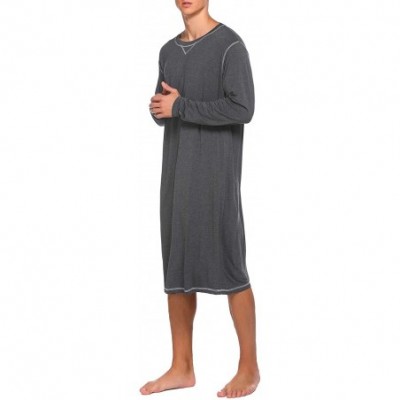 Robes Men's Nightshirt Long Sleeve Sleepwear Soft Comfy Nightgown Loose Sleep Shirt S-XXL - Dark Grey - CY18NNNMDQE