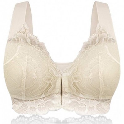 Bustiers & Corsets Women's Adjustable Sports Front Closure Extra-Elastic Breathable Lace Trim Bra - Beige - CZ18YK36U59