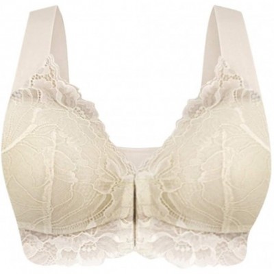 Bustiers & Corsets Women's Adjustable Sports Front Closure Extra-Elastic Breathable Lace Trim Bra - Beige - CZ18YK36U59