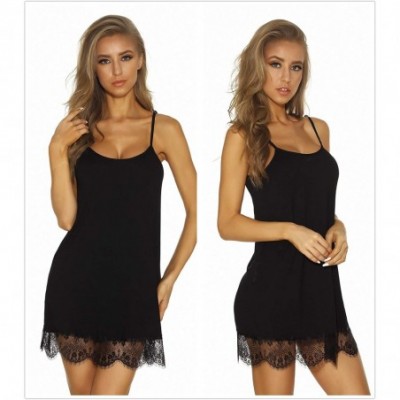 Nightgowns & Sleepshirts Sleepwear Women Sexy Nightgown Chemise Lace Lingerie Full Slip Babydoll Sleepshirt - Black - CV196EI...