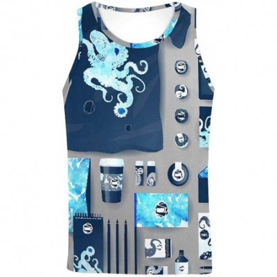 Undershirts Men's Muscle Gym Workout Training Sleeveless Tank Top Abstract Blue Wave Sea - Multi4 - CX19D0LMLY7