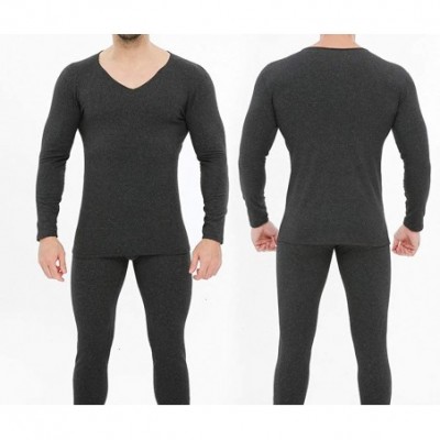 Thermal Underwear Men's Ultra Soft Long Johns Set Seamless Thermal Underwear Long Sleeve Base Layer with V-Neck - Maroon - CK...