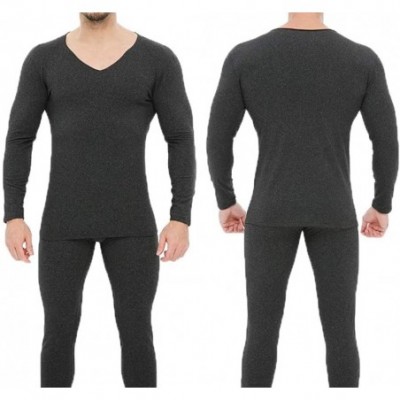 Thermal Underwear Men's Ultra Soft Long Johns Set Seamless Thermal Underwear Long Sleeve Base Layer with V-Neck - Maroon - CK...